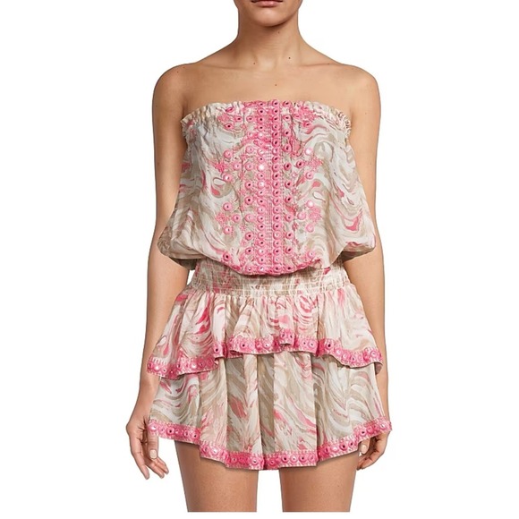 Ramy Brook Dresses & Skirts - Ramy Brook Mick Tiered Cover Up Strapless Dress Beige Pink Medium NWT $295‎